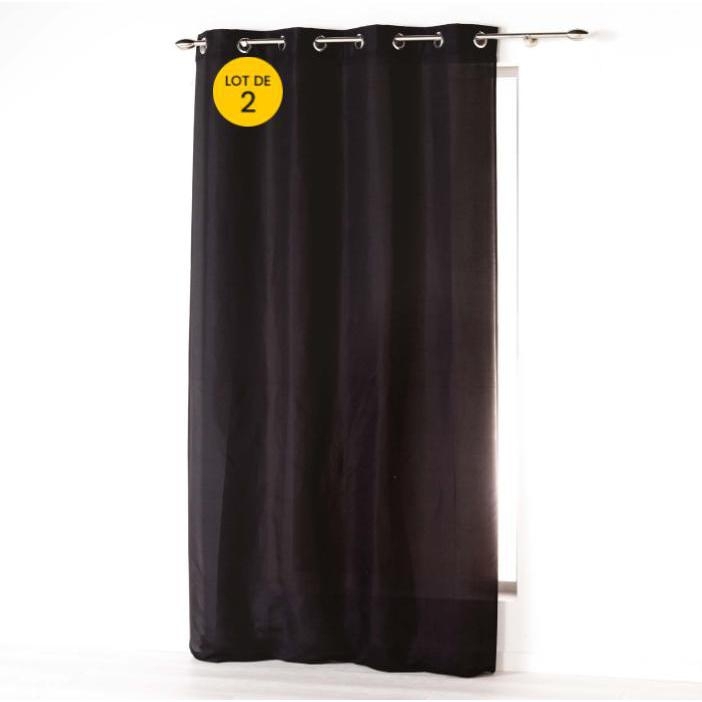 Lot de 2 Rideaux Unis à Œillets 140 x 260 cm – Microfibre – Absolu Noir