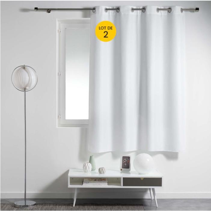 Lot de 2 Rideaux Spécial Petites Fenêtres à Œillets 140 x 180 cm – Uni Blanc – Essentiel