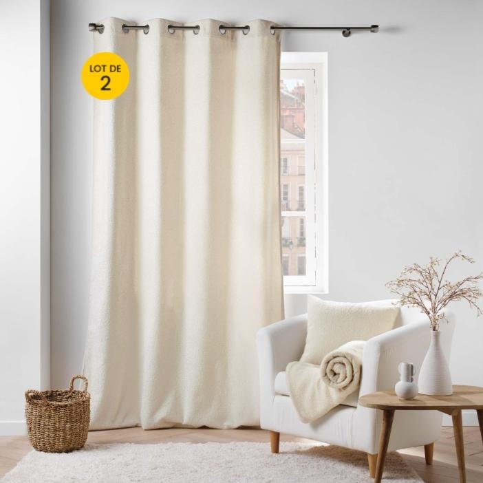 Lot de 2 Rideaux à Œillets 140 x 240 cm – Bouclette Unie – Wooly Naturel