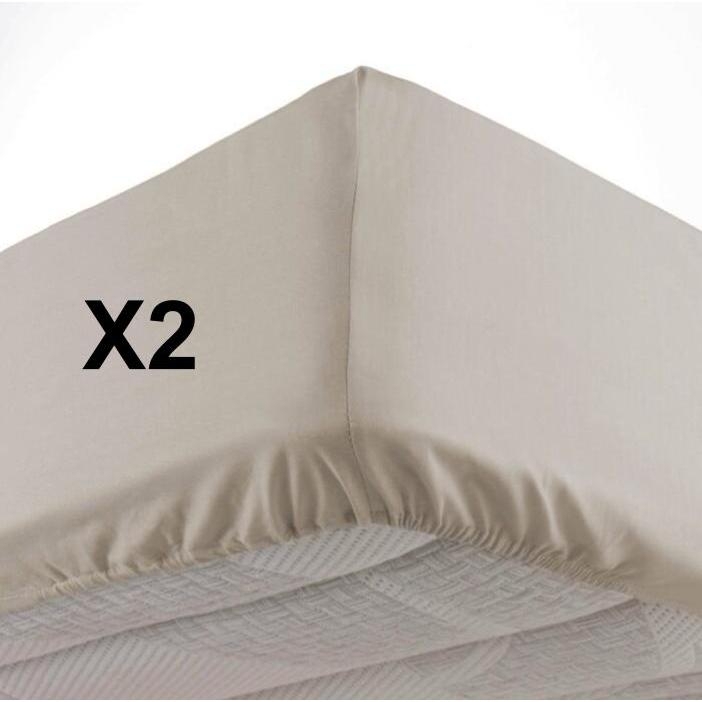 Lot de 2 Draps housse bonnet 30 cm 2 personnes 140 x 190 cm microfibre Oscar Naturel