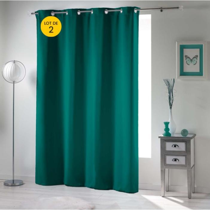 Lot de 2 rideaux occultant a oeillets 135 x 240 cm uni Emeraude