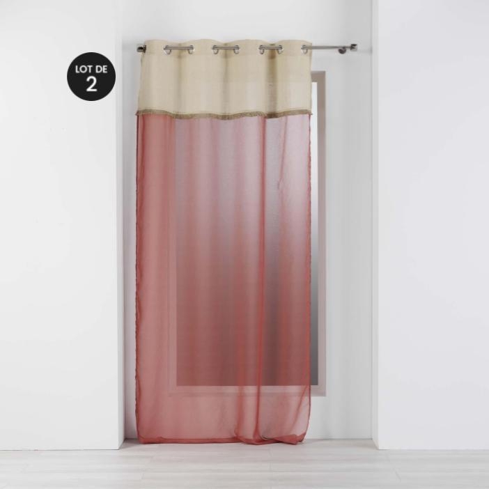 Lot de 2 voilages 140 x 240 cm voile sablé + jute Greenybel Terracotta