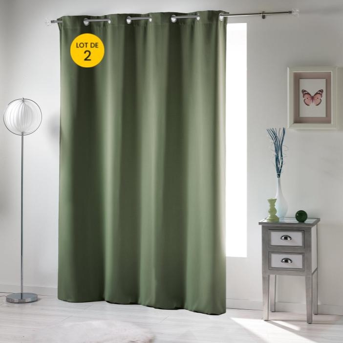 Lot de 2 Rideaux occultant uni 140 x 240 cm Occult Kaki