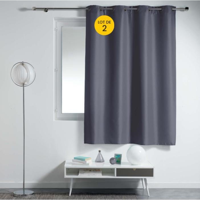 Lot de 2 Rideaux Spécial Petites Fenêtres à Œillets 140 x 180 cm – Uni Béton – Essentiel