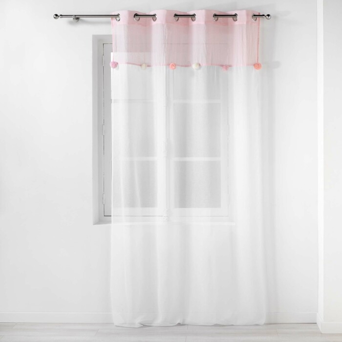 panneau a oeillets 140 x 240 cm voile sable+top polycoton+pompons elfika