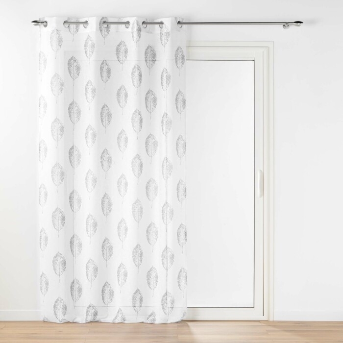 Voilage a oeillets 140 x 240 cm effet lin tissé imprime Indila Blanc
