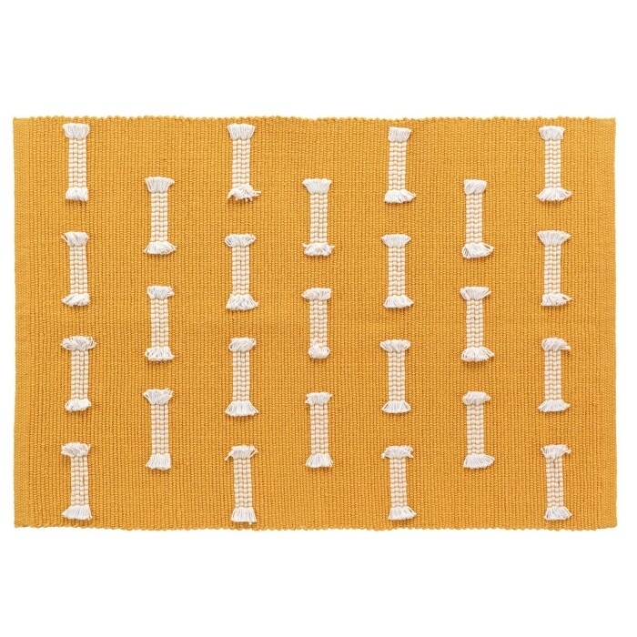 Tapis rectangle 50 x 80 cm coton tisse uni+fils coupes juline Jaune