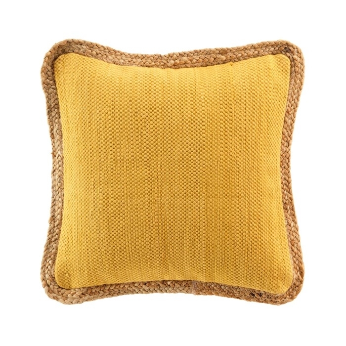 Coussin déhousssable passepoil 45 x 45 cm polycoton +jute Akina Ocre
