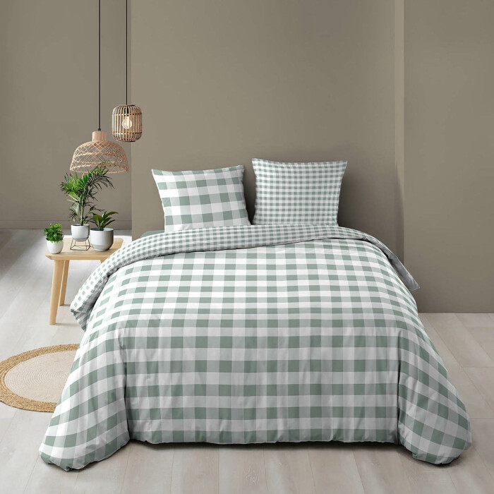 Housse de couette réversible 240 x 220 cm imprimée 57 fils – VICTOIRE Sauge – 2 taies incluses