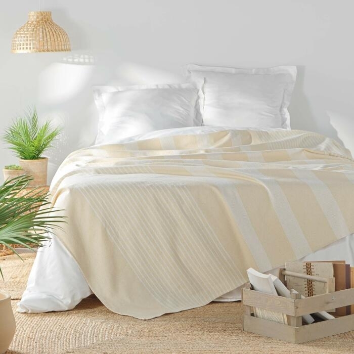 Couvre lit 1 personne 180 x 220 cm coton/polyester tisse adele Naturel