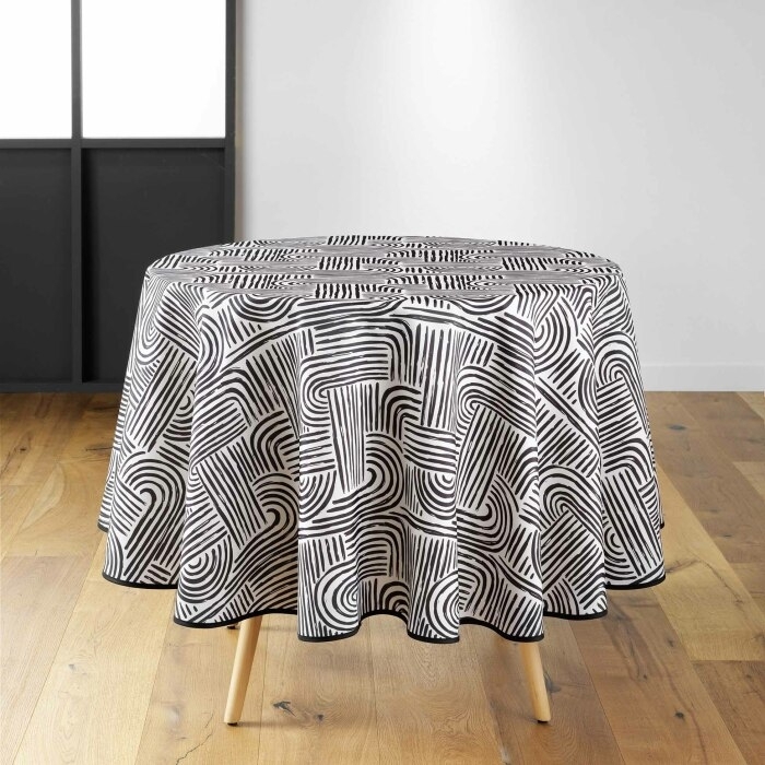 Nappe ronde (0) 180 cm polyester imprime pandore Noir