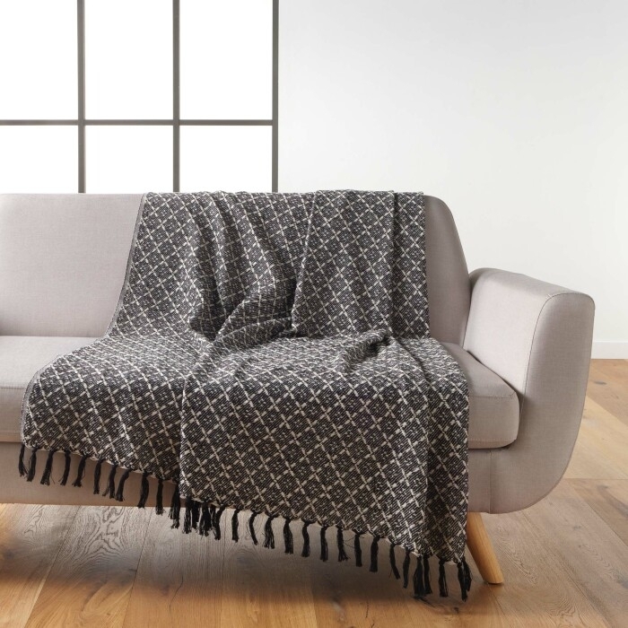 Plaid a franges 125 x 150 cm en coton tissé Janna