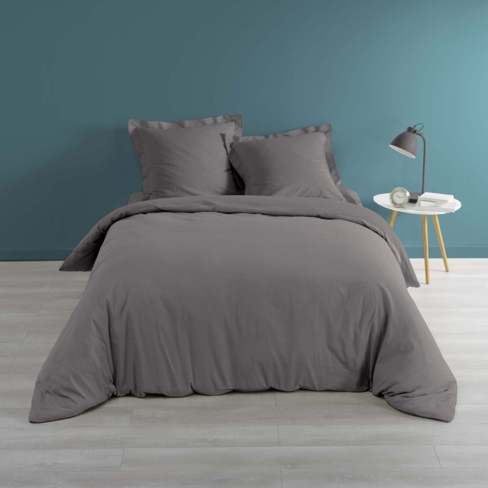Housse de couette 2 pers. 260 x 240 cm percale uni 78 fils percaline Anthracite