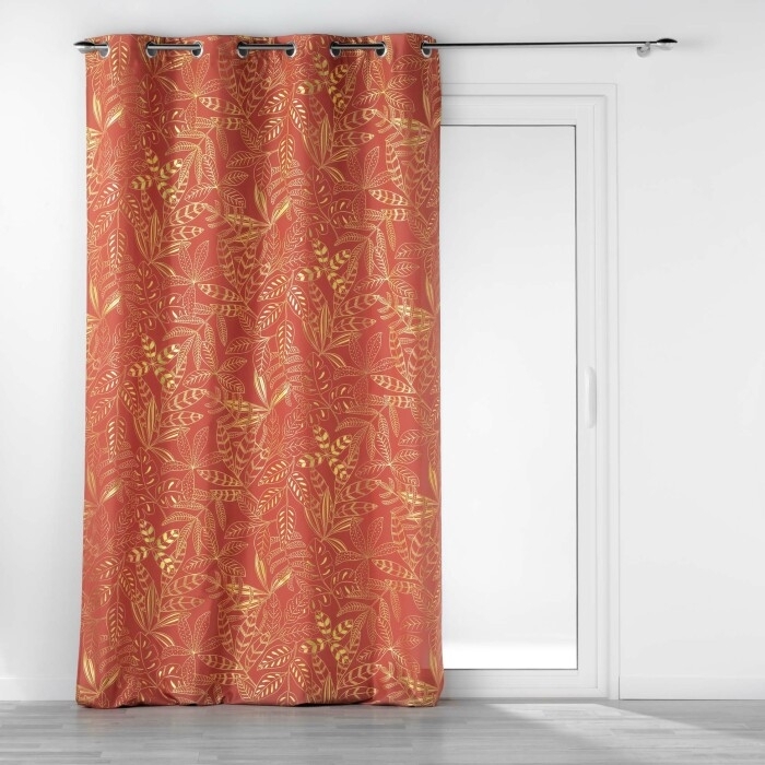 Rideau à oeillets grande hauteur 140 x 280 cm métalillisé Belflor Terracotta/Or