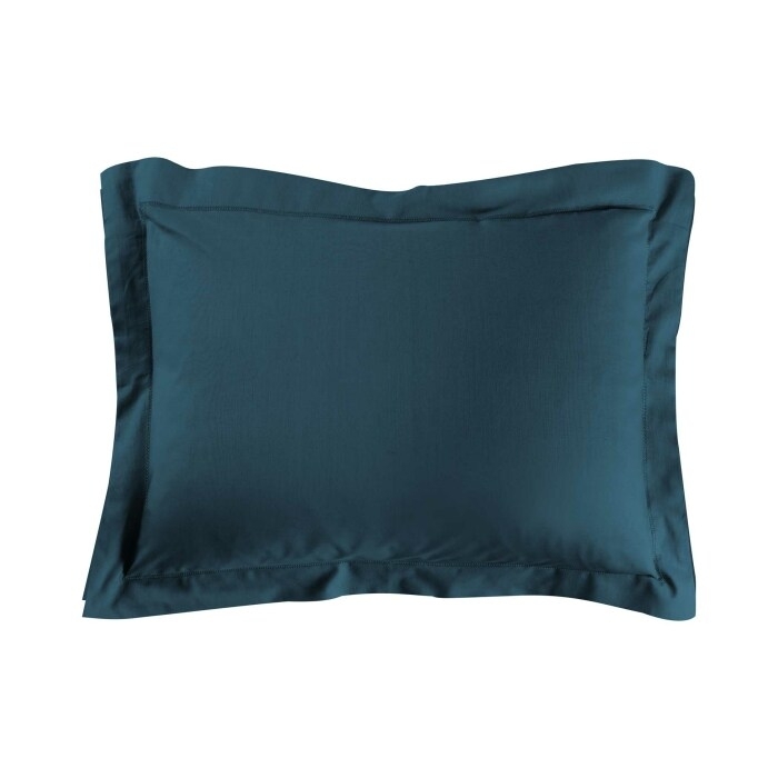 Taie d'oreiller 50 x 70 cm uni 57 fils lina  +point bourdon Bleu