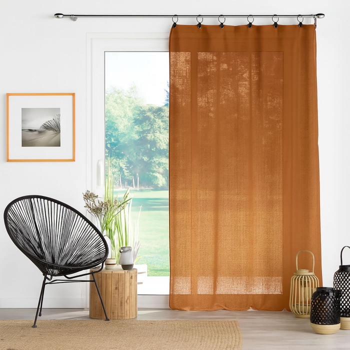 Voilage à anneaux 140 x 240 cm — Voile tissé Linka Camel