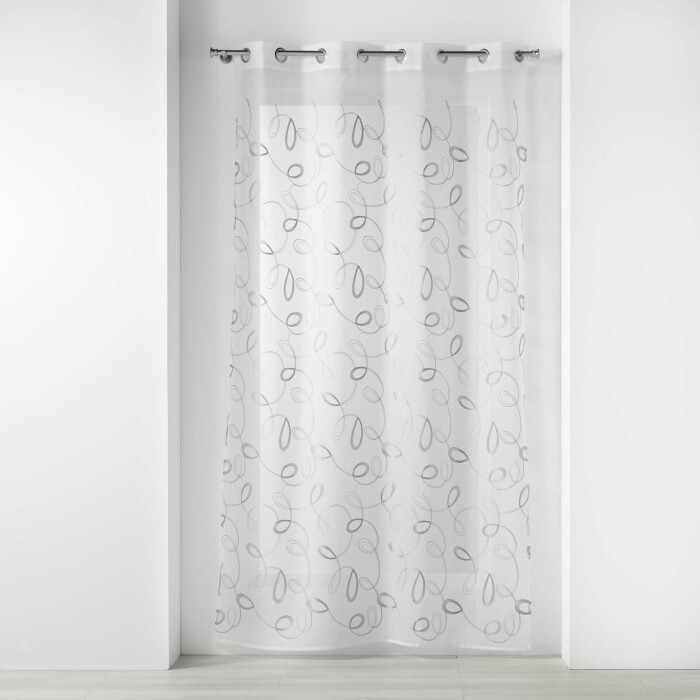 Voilage à œillets 140 x 240 cm – Voile sablé brodé Hoops – Gris