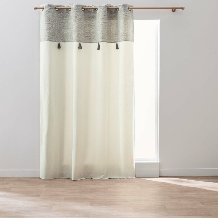 Rideau à œillets 140 x 240 cm coton/polyester – Top tissé métallisé avec pompons – Manolo