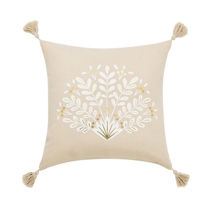 Coussin dehous. compr. pompon 45x45 cm coton/polyester imp metal. majestia des p Sans