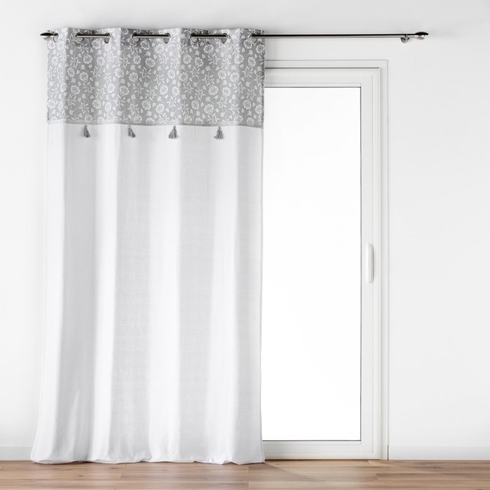Rideau a oeillets 140 x 240 cm coton/polyester+top imp+pompon flavie Sans