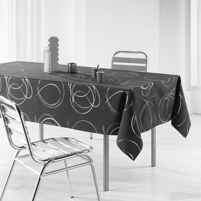 Nappe rectangle 150 x 300 cm polyester imprimé metallisé Bully Anthracite