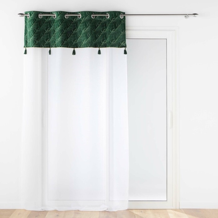 Voilage à œillets Palmina Vert 140 x 240 cm – Voile sablé et haut velours feuillage