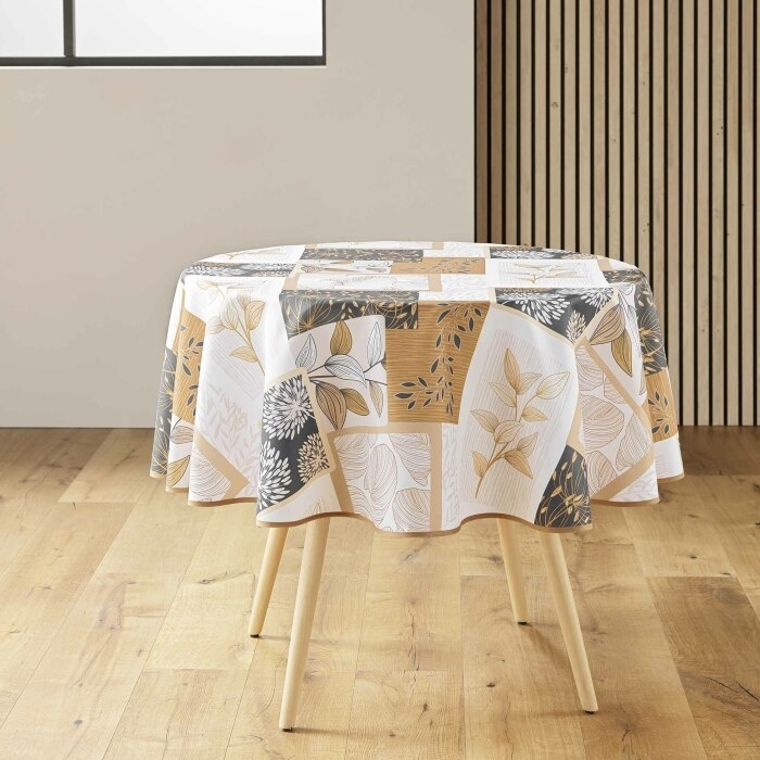 Nappe ronde (0) 180 cm polyester imprime faya Naturel