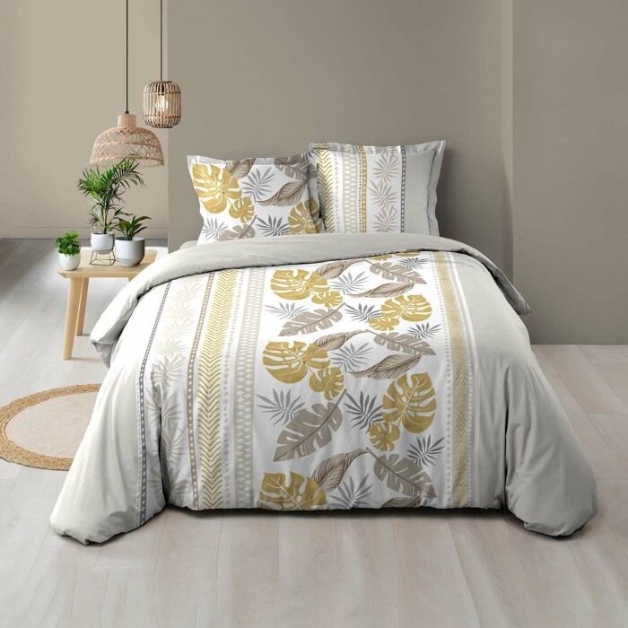 Housse de couette 240 x 220 cm coton 57 fils + 2 taies Moana