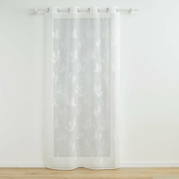 Voilage a oeillets 140 x 280 cm voile sablé brodé Berry Blanc