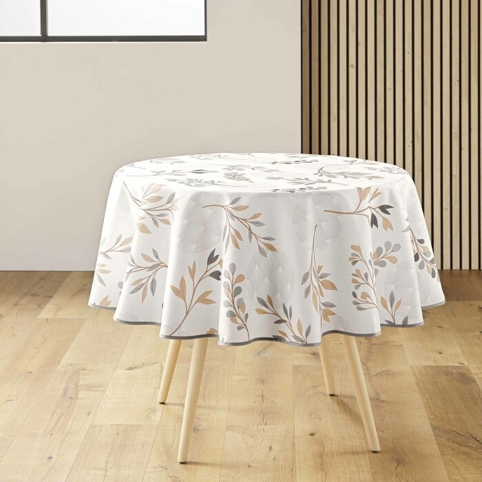 Nappe ronde (0) 180 cm polyester imprime manola Naturel