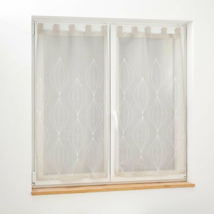 Paire droite passants 2 x 60 x 90 cm voile sable brode galactee Taupe