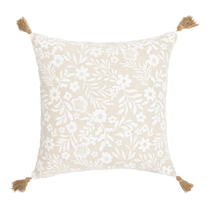 Coussin déhoussable à pompons 45 x 45 cm Coton/Polyester imprimé ANGIE