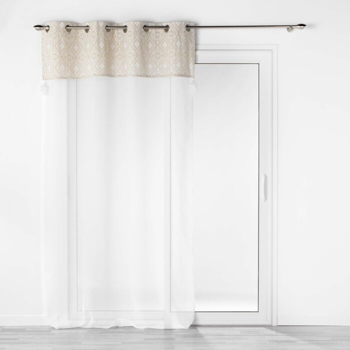 Voilage a oeillets 140 x 240 cm voile sablé + haut pompons Samira Blanc
