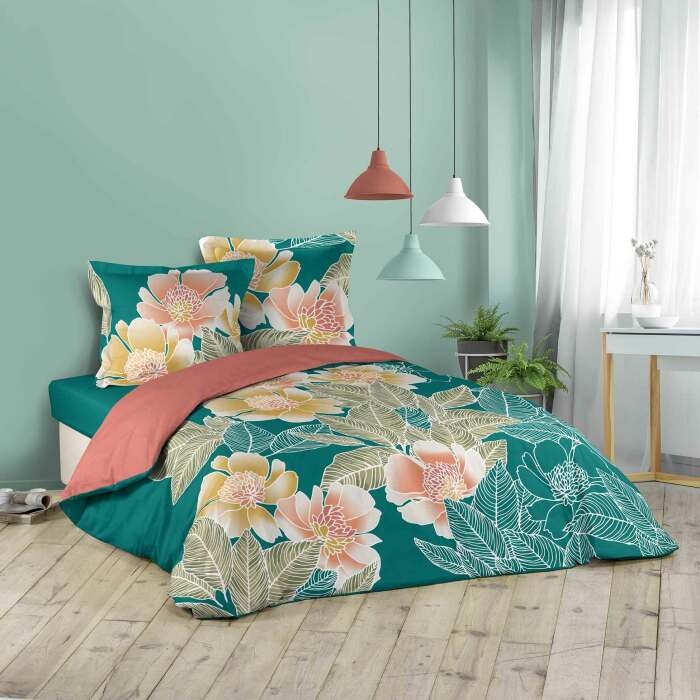 Parure 3 p. 260 x 240 cm imprime 42 fils dessin place florella Bleu