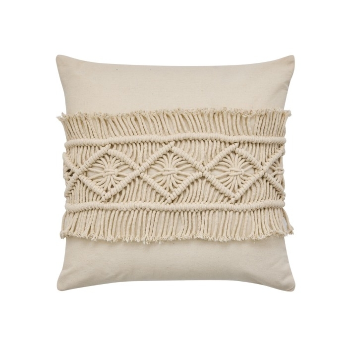 Coussin déhoussable avec franges 45 x 45 cm – Coton/Polyester + Macramé Samaya