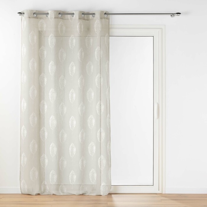 Voilage a oeillets 140 x 240 cm effet lin tissé imprime Indila Beige