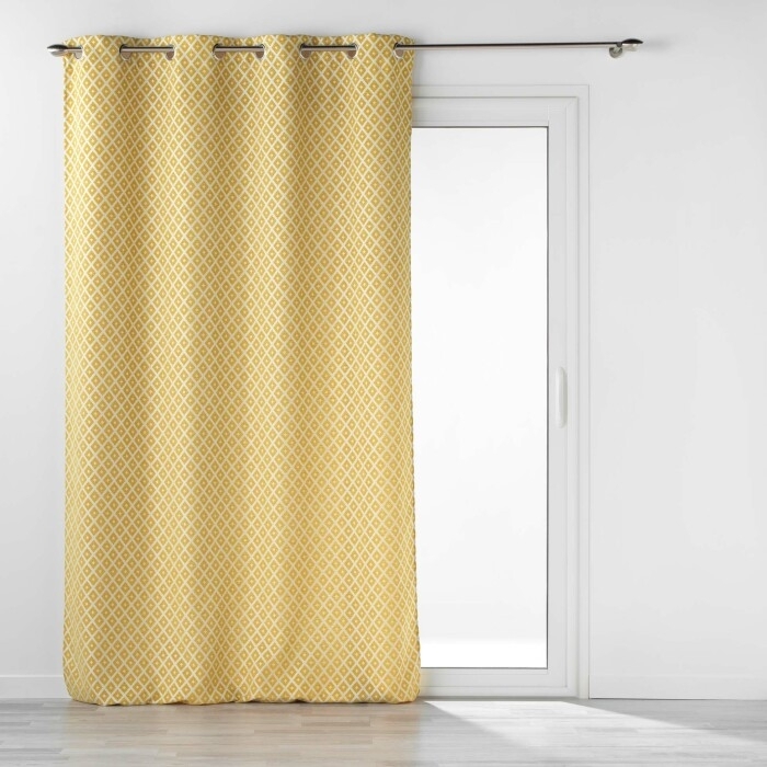 Rideau à Œillets 140 x 260 cm – Jacquard Chenille à Motifs – Mariella Ocre