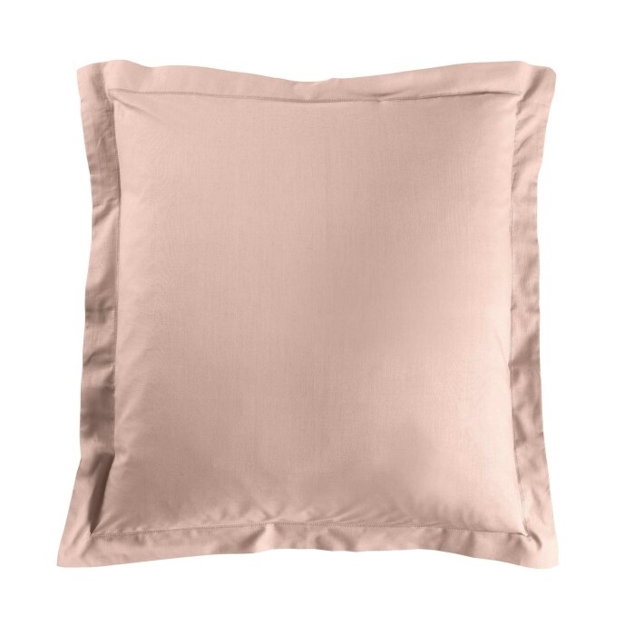 Taie d'oreiller 63 x 63 cm uni 57 fils lina +point bourdon Rose
