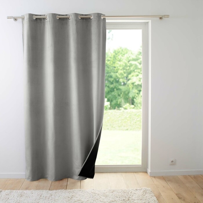 Rideau Isolant Thermique à Œillets 140 x 260 cm – Velours Relief – Polarchic Gris