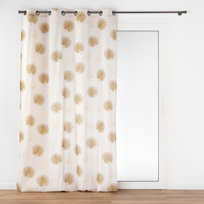 Rideau a oeillets 140 x 240 cm polycoton imprime metallise lotus Ocre