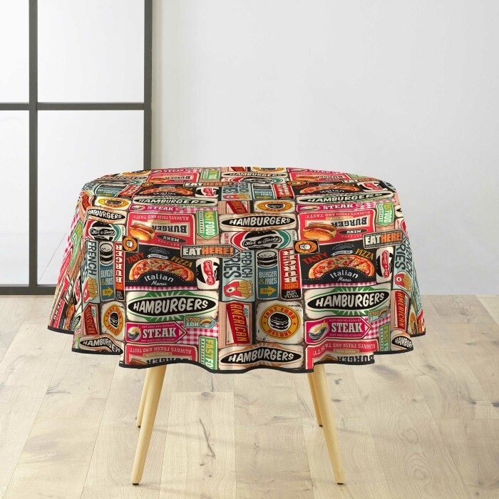 Nappe Ronde 160 cm PVC Imprimé Americano – Ambiance Diner Rétro