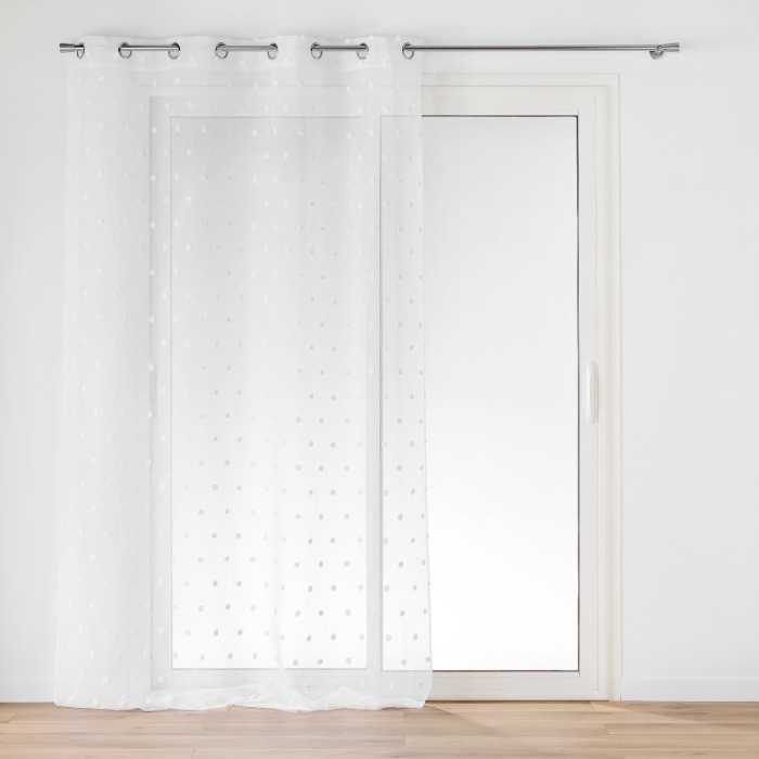 Voilage à Œillets 140 x 240 cm - Voile Sablé avec Pompons Pompinou