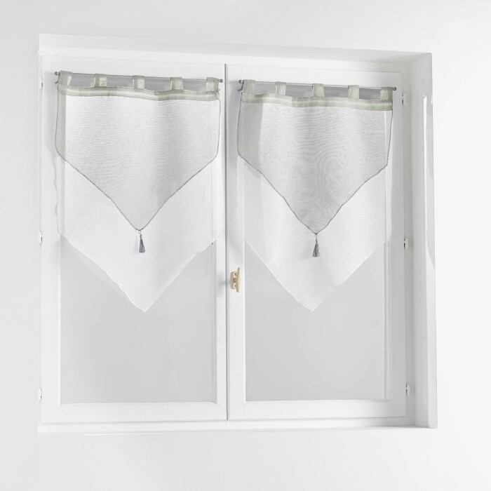 Paire pompon passants 2 x 60 x 160 cm voile double sable duetto Gris/blanc