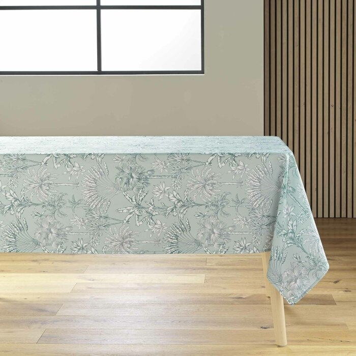 Nappe rectangle 145 x 240 cm polyester imprime canarie Sauge