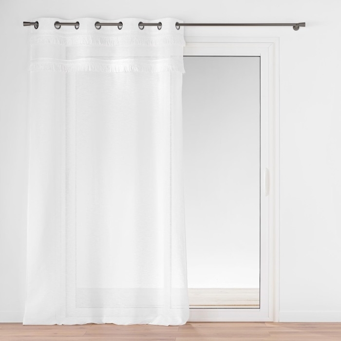 Voilage à Œillets Grande Hauteur - 140 x 280 cm - Voile Sable avec Franges Frangina