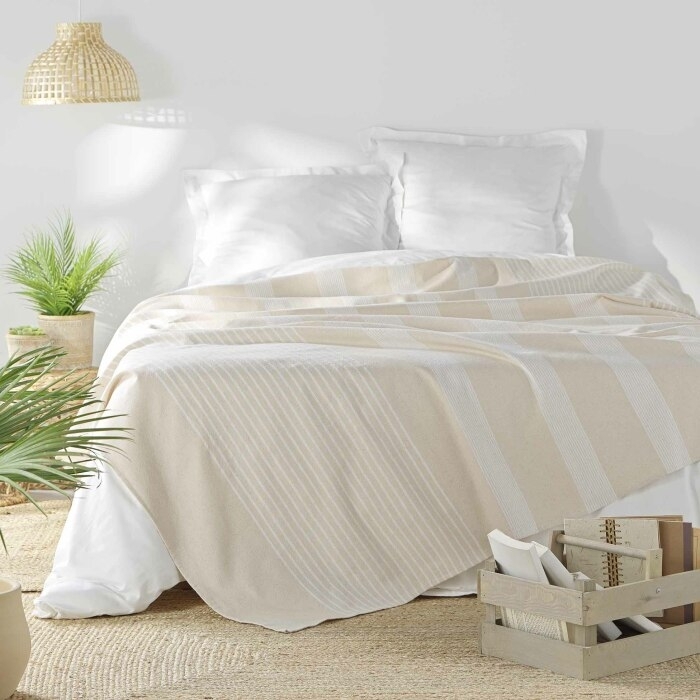Couvre lit 2 personnes 220 x 240 cm coton/polyester tisse adele Naturel