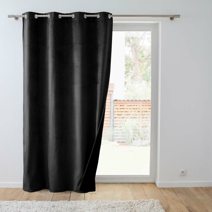 Rideau Isolant Thermique à Œillets 140 x 260 cm – Velours Relief – Polarchic Noir