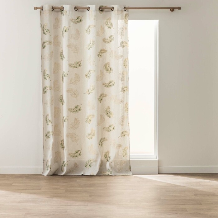Rideau à œillets 140 x 240 cm polycoton imprimé feuillage métallisé Isadora Sauge