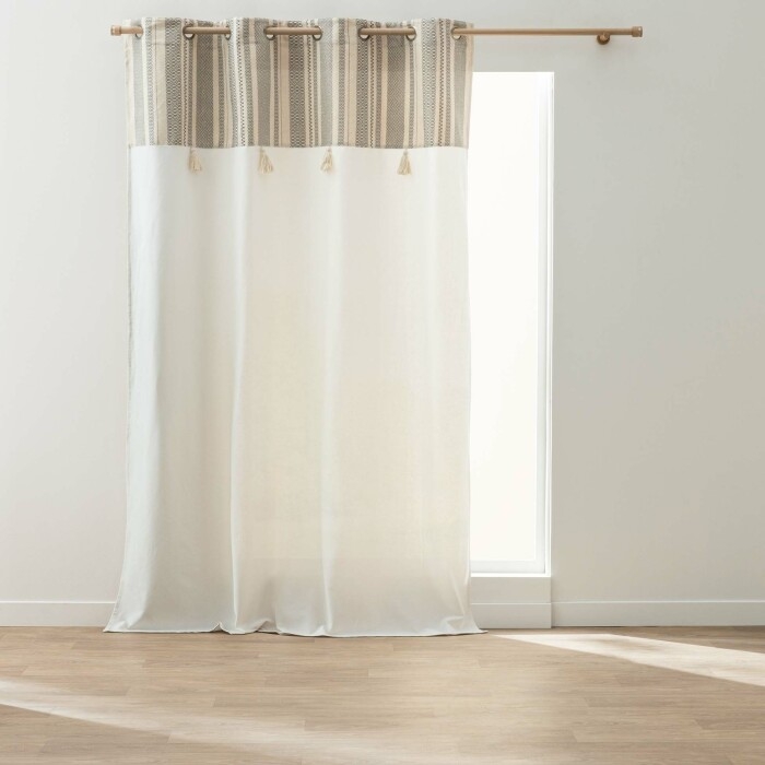 Rideau à Œillets 140x240 cm SOLANDO – Coton & Polyester Tissé Fil Or avec Pompons