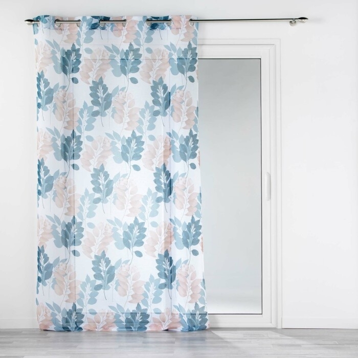 Voilage à Œillets 140 x 240 cm – Voile Sablé Imprimé – Belline Blanc/Bleu